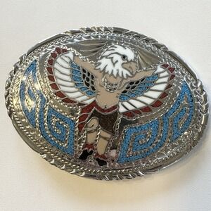 Vintage Handcrafted Native American Eagle Dancer Belt Buckle Inlay SSI USA 1980s